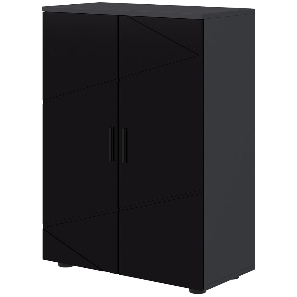 Easycomfort Mobiletto Bagno 2 Ante in Legno with 3 Ripiani e Chiusura Ammortizzata, 60x30x82cm, black