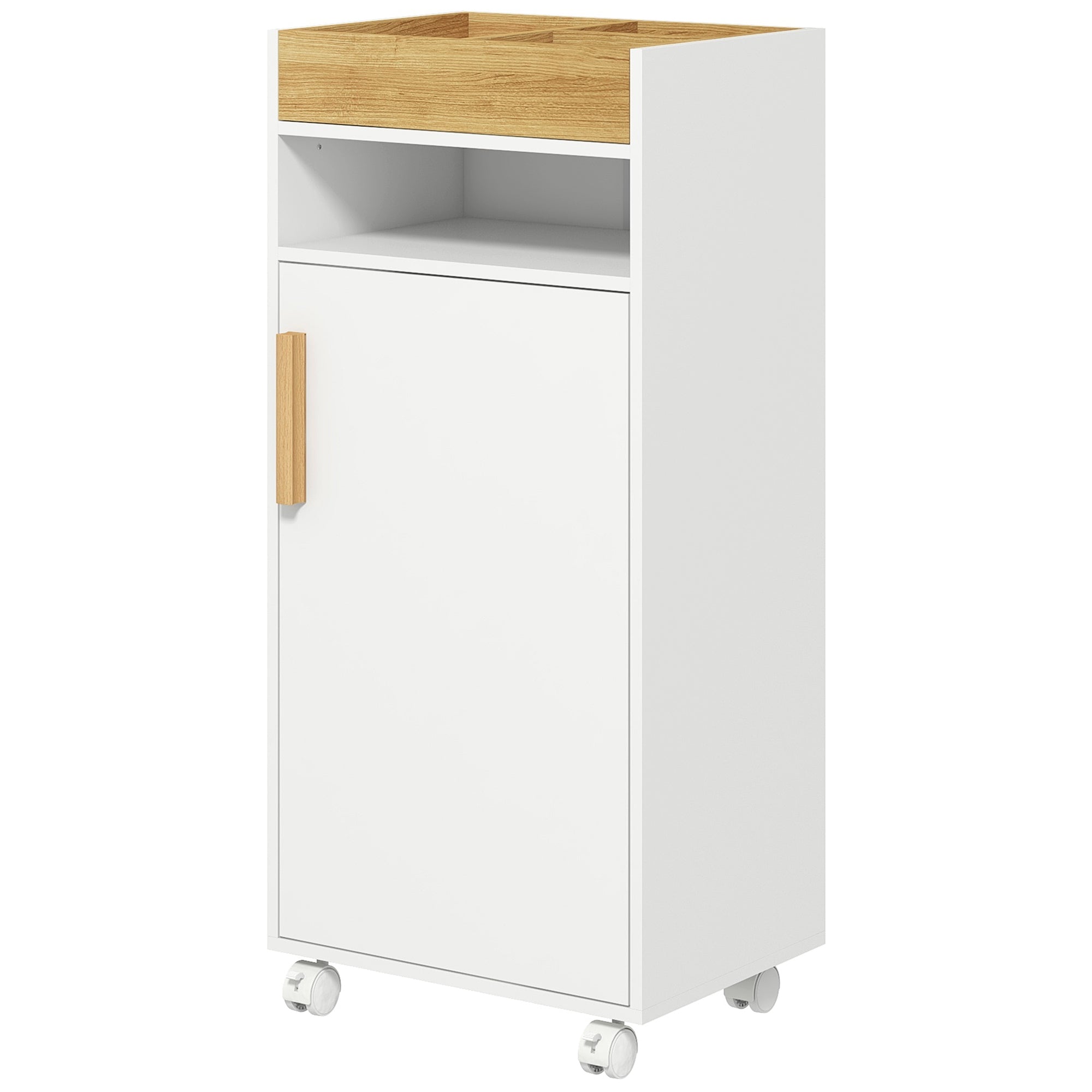 Easycomfort Mobiletto Bagno with Vassoio Rimovibile, Ripiano Aperto e Armadietto Chiuso, in Truciolato, 40x30x88 cm, white