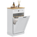 EasyComfort Mobiletto Bagno in Legno with Cesto Portabiancheria in Tessuto Ribaltabile e Cassetto, white