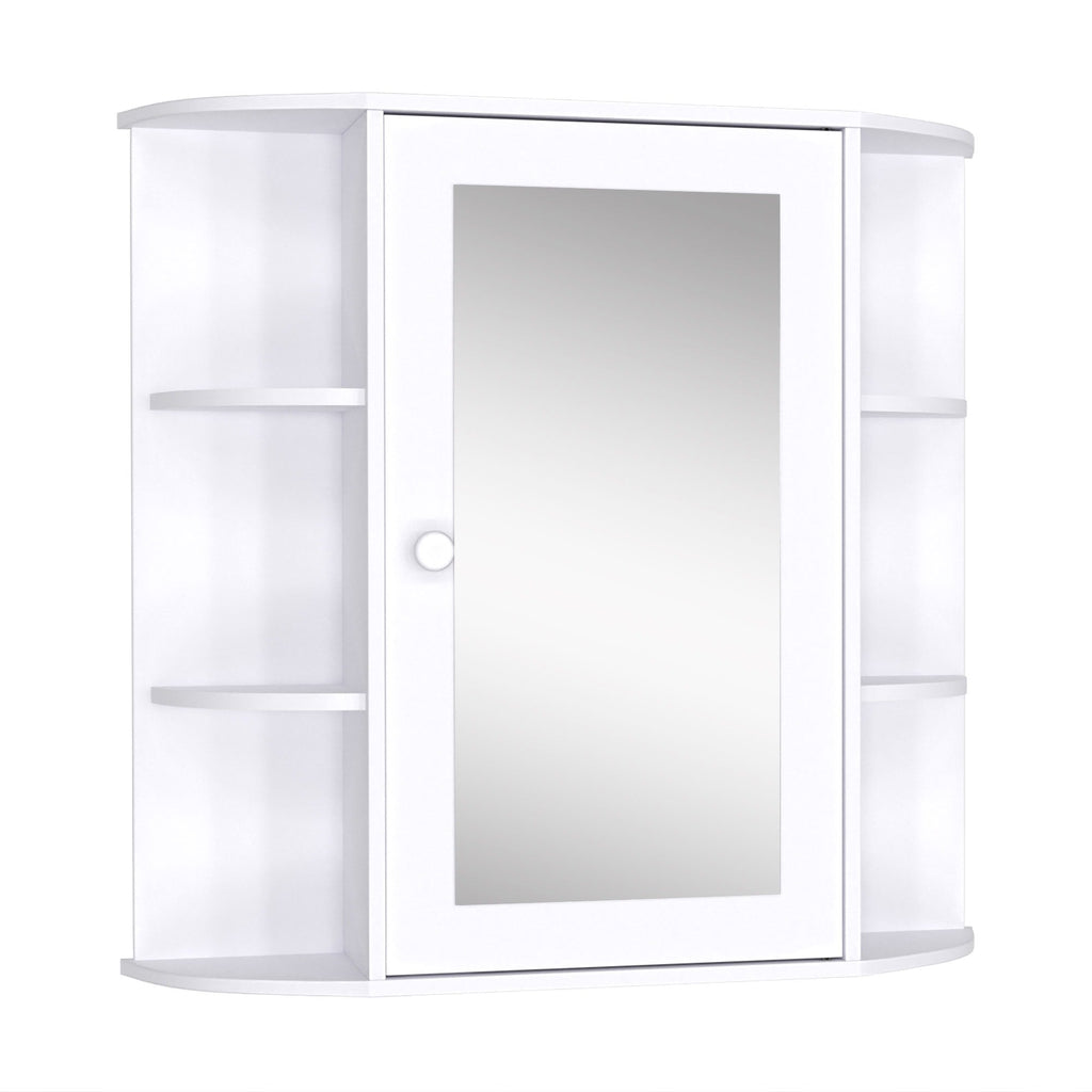 EasyComfort Mobiletto Pensile da Bagno, Armadietto Bagno with Specchio, Anta Centrale e Mensole in Legno white (60 x 17 x 63 cm)