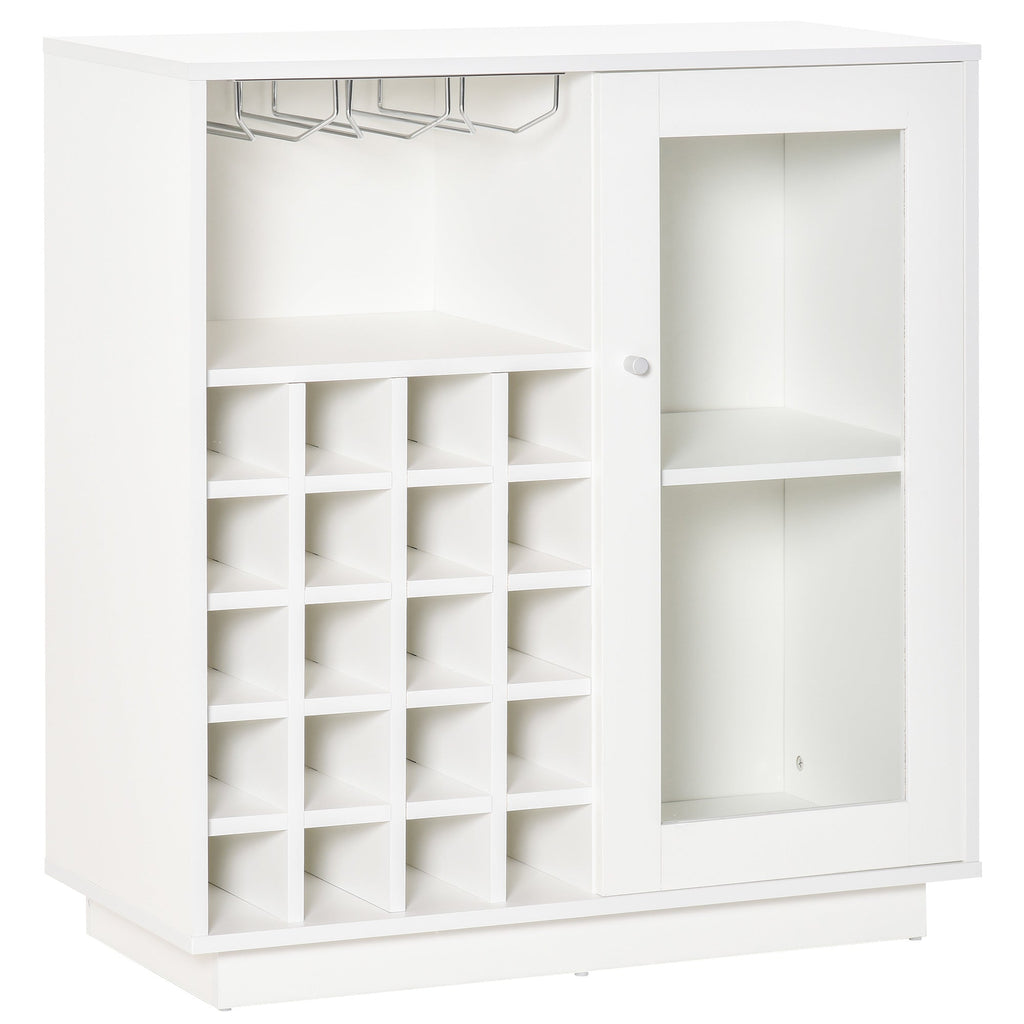 EasyComfort Mobiletto Portabottiglie Vini with Porta Calici e Armadietto, Capacità 20 Bottiglie, 80x36x85 cm, white