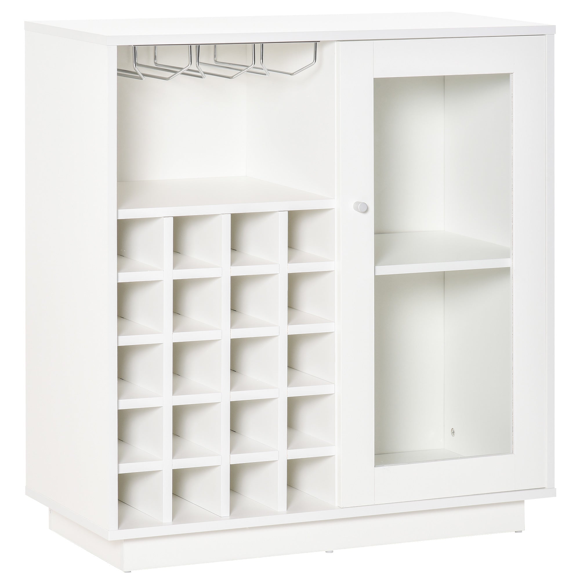 EasyComfort Mobiletto Portabottiglie Vini with Porta Calici e Armadietto, Capacità 20 Bottiglie, 80x36x85 cm, white