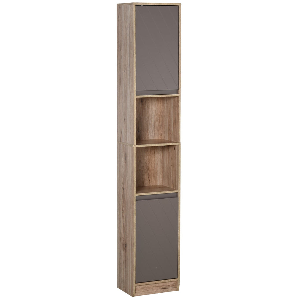 EasyComfort Mobiletto Salvaspazio per Bagno in Legno, Mobile da Bagno with 2 Armadietti e 6 Ripiani, Grigio e Rovere, Design a Torre 30 x 24 x 170cm