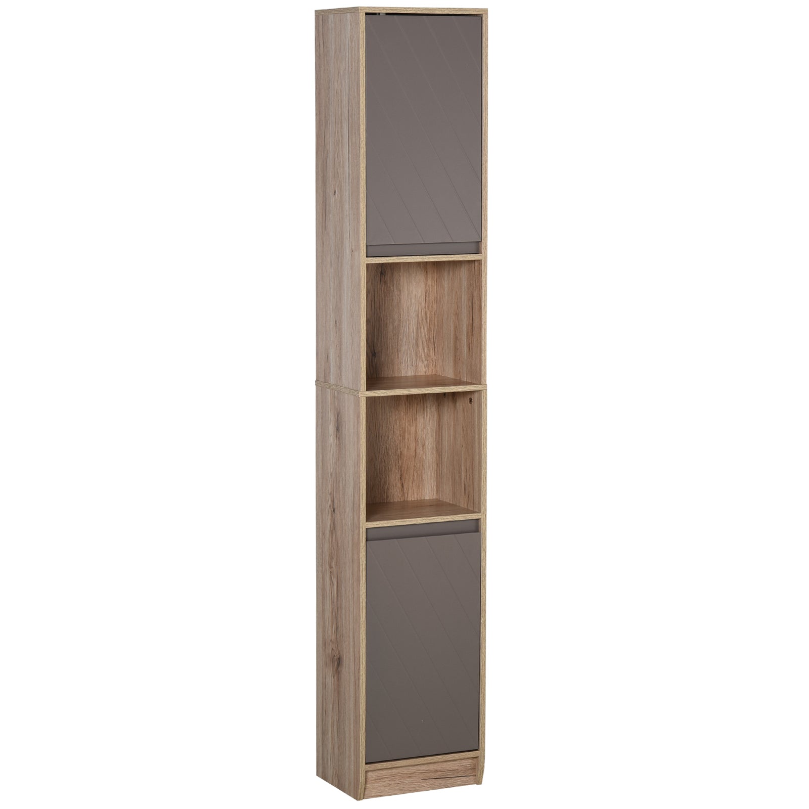 EasyComfort Mobiletto Salvaspazio per Bagno in Legno, Mobile da Bagno with 2 Armadietti e 6 Ripiani, Grigio e Rovere, Design a Torre 30 x 24 x 170cm