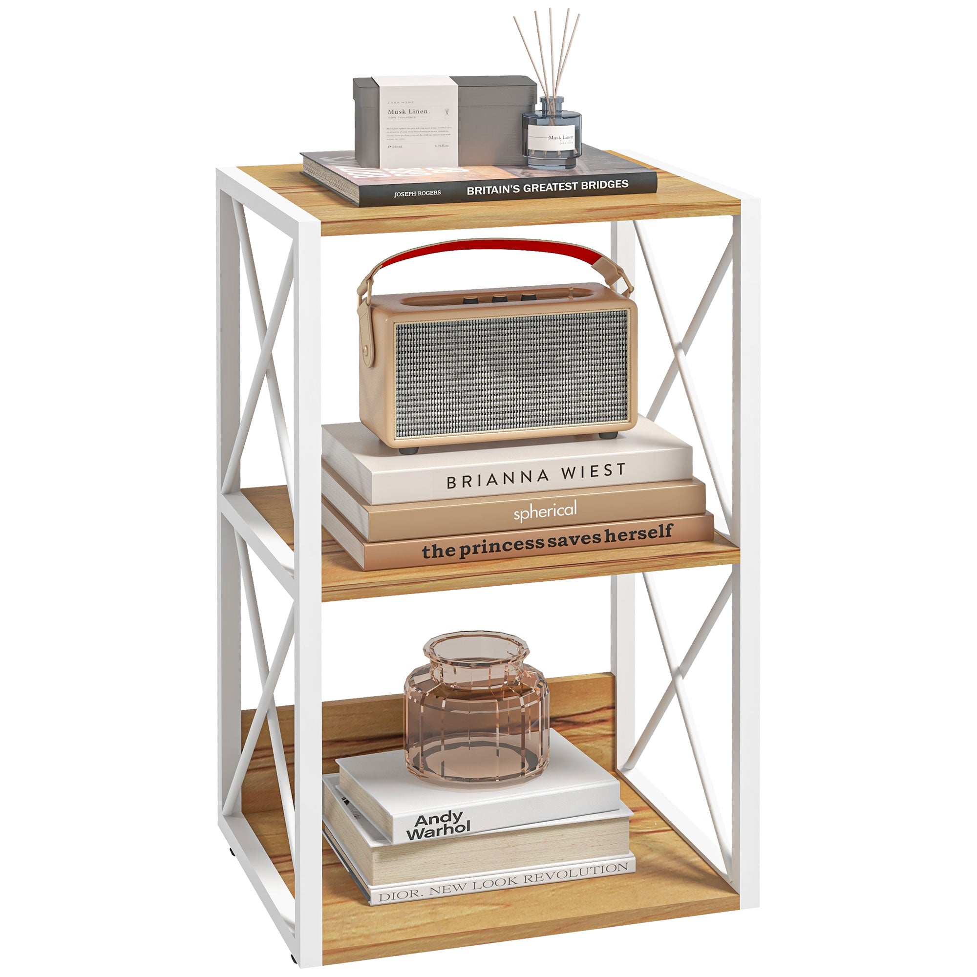 Easycomfort Mobiletto Scaffale per Soggiorno Cucina, Bagno 3 Ripiani Salvaspazio Legno 40x35x72.5cm