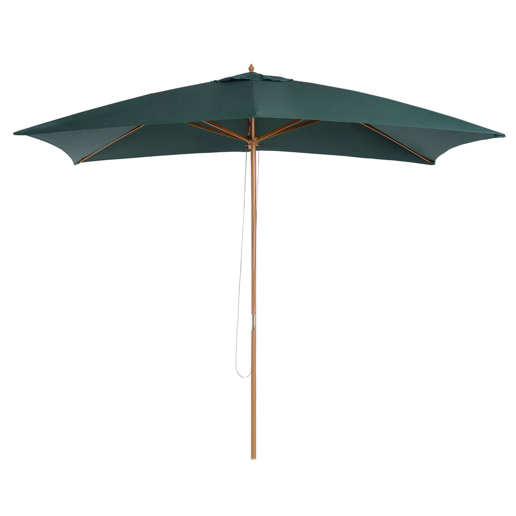 EASYCOMFORT 2x3 m Garden Umbrella in Lacquered Wood and Bamboo with Removable Cover, Dark Green