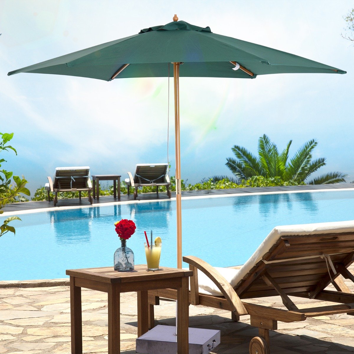 EASYCOMFORT Garden and Terrace Umbrella in Polyester Wood 2.5x2.3m Green