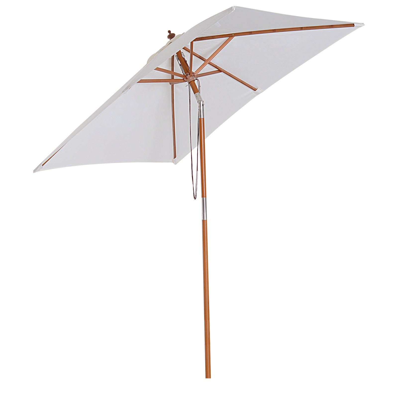 EASYCOMFORT Tilting Garden Umbrella 2x1.5m with 6 ribs with Fir Wood Pole and Rope, Beige