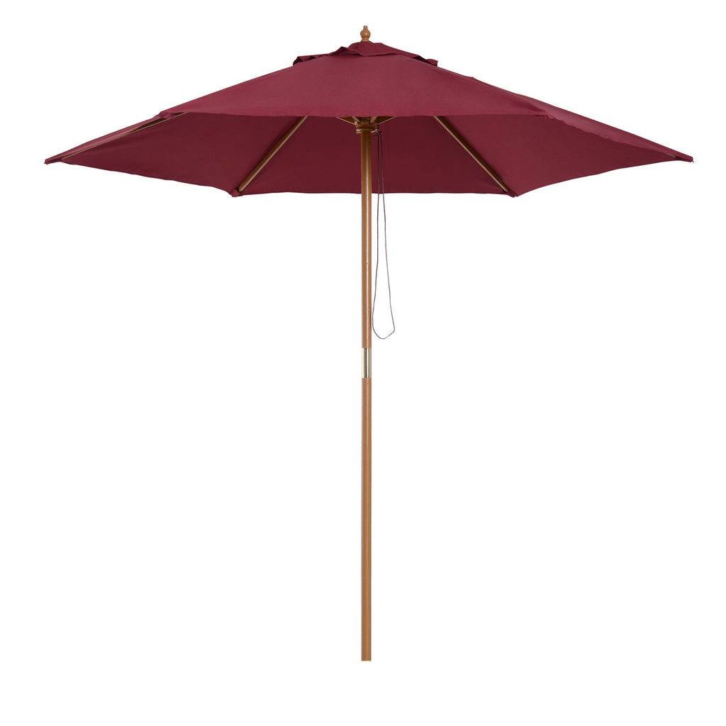 Easycomfort Ombrellone da Giardino Rotondo, in Legno e Poliestere with Apertura a Corda, 2.5x2.3 m, Bordeaux