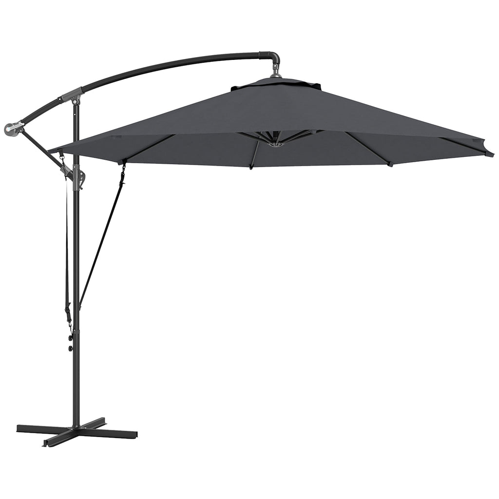 EasyComfort Ombrellone da Giardino Rotondo Inclinabile e Girevole, Manovella e Protezione UPF 50+, Ø3 m, Grigio Scuro