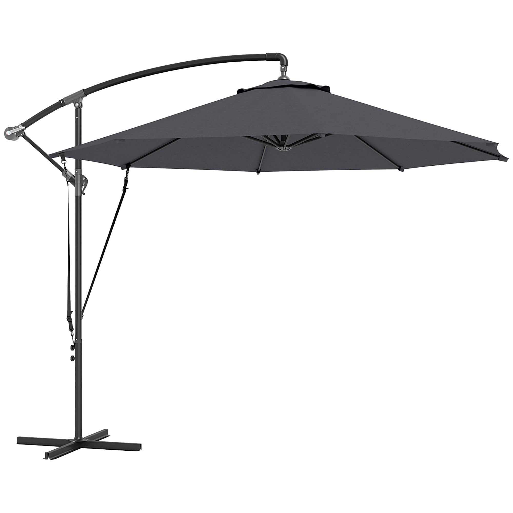 EasyComfort Ombrellone da Giardino Rotondo Inclinabile e Girevole, Manovella e Protezione UPF 50+, Ø3 m, Grigio Scuro