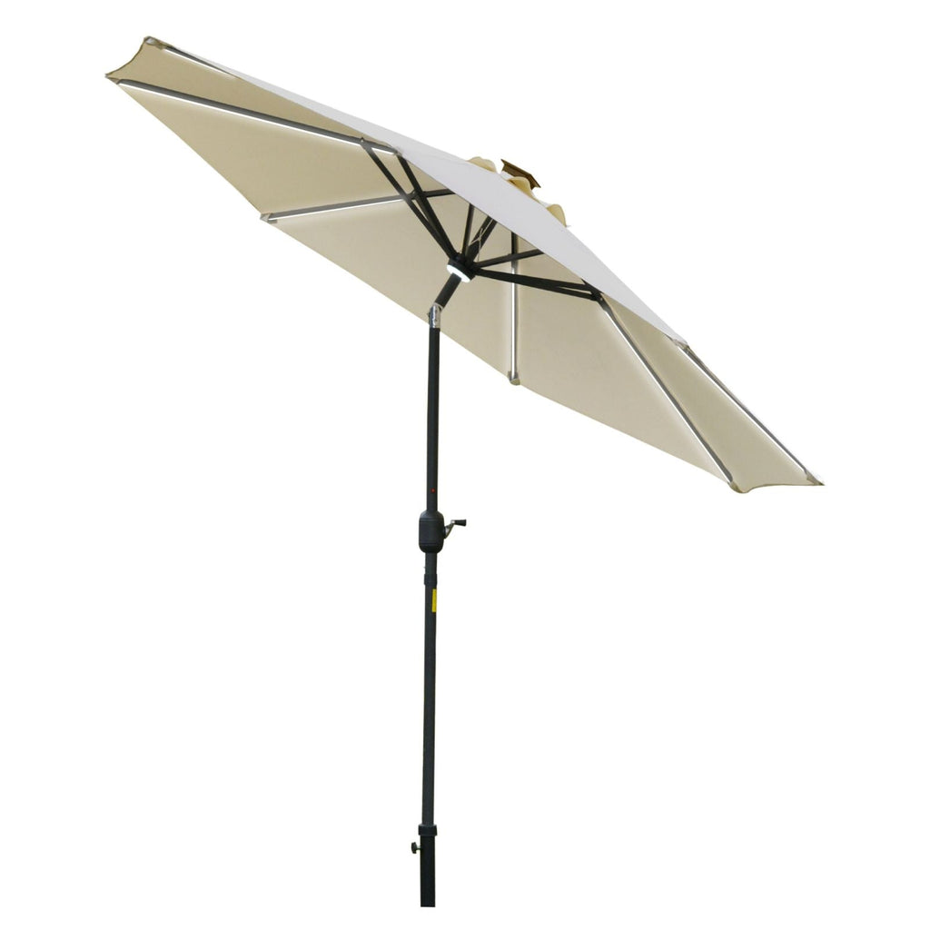 EASYCOMFORT Tilting Umbrella with Crank Opening, LED Lights and Solar Panel, Cream White Φ266x245cm