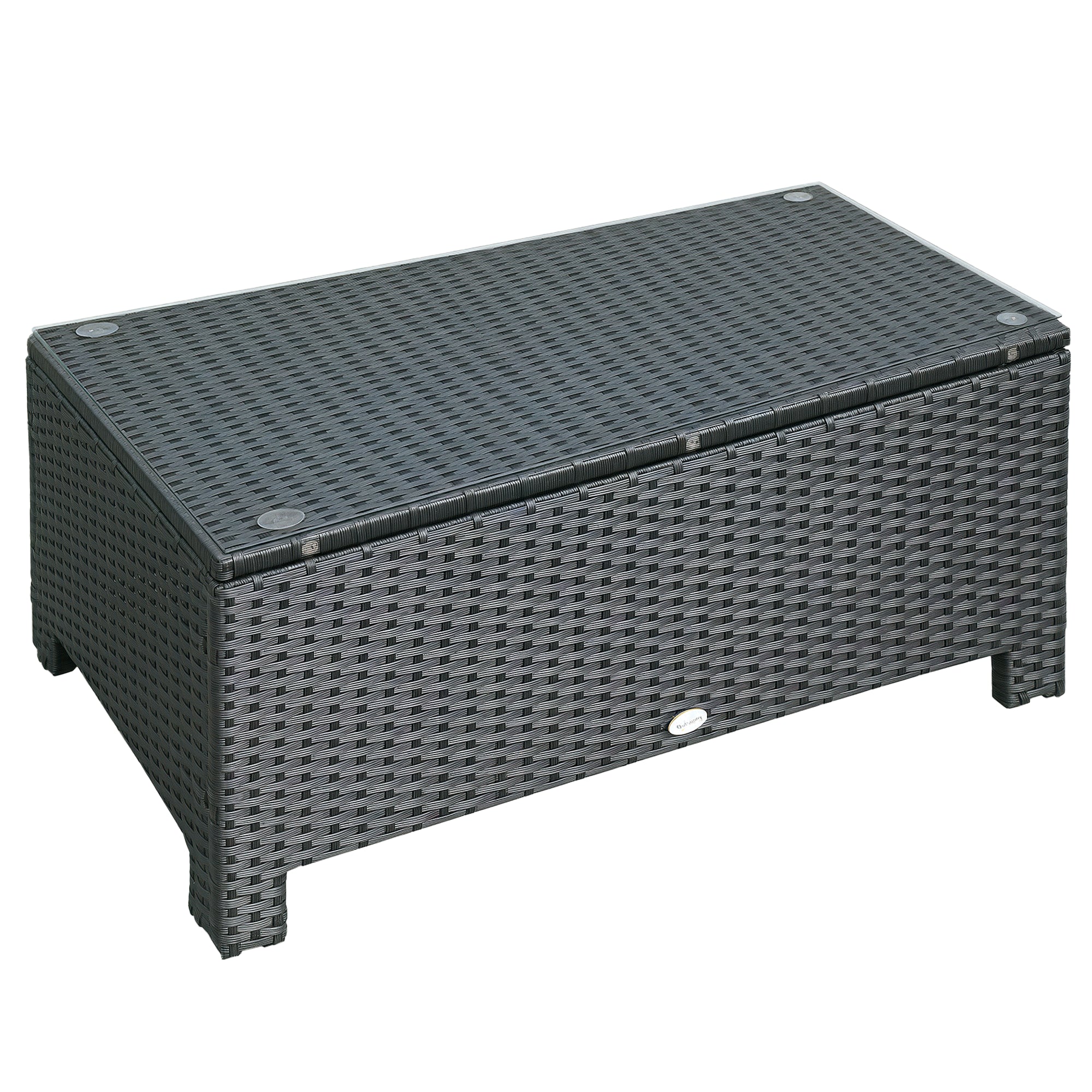 EasyComfort Ousunny Tavolino da Esterni in Rattan PE with Piano in Vetro Temperato, 85x50x39cm, black