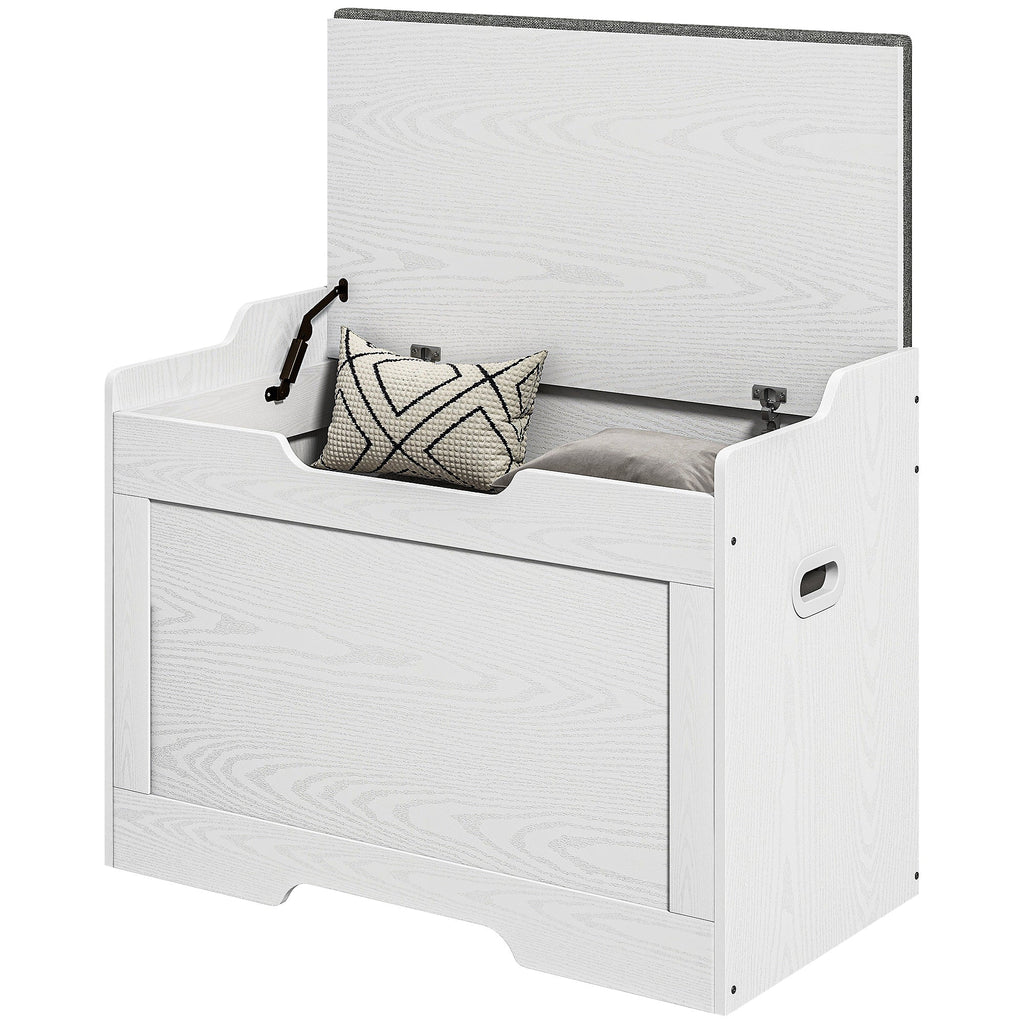 EasyComfort Panca Contenitore da 103L Multifunzione in Legno with Cuscino in Tessuto, 75x40x56cm, white