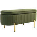EasyComfort Panca Contenitore Ovale da 72L with Coperchio Sollevabile, in Tessuto Effetto Velluto e Legno, 108x44x43.5 cm, Verde