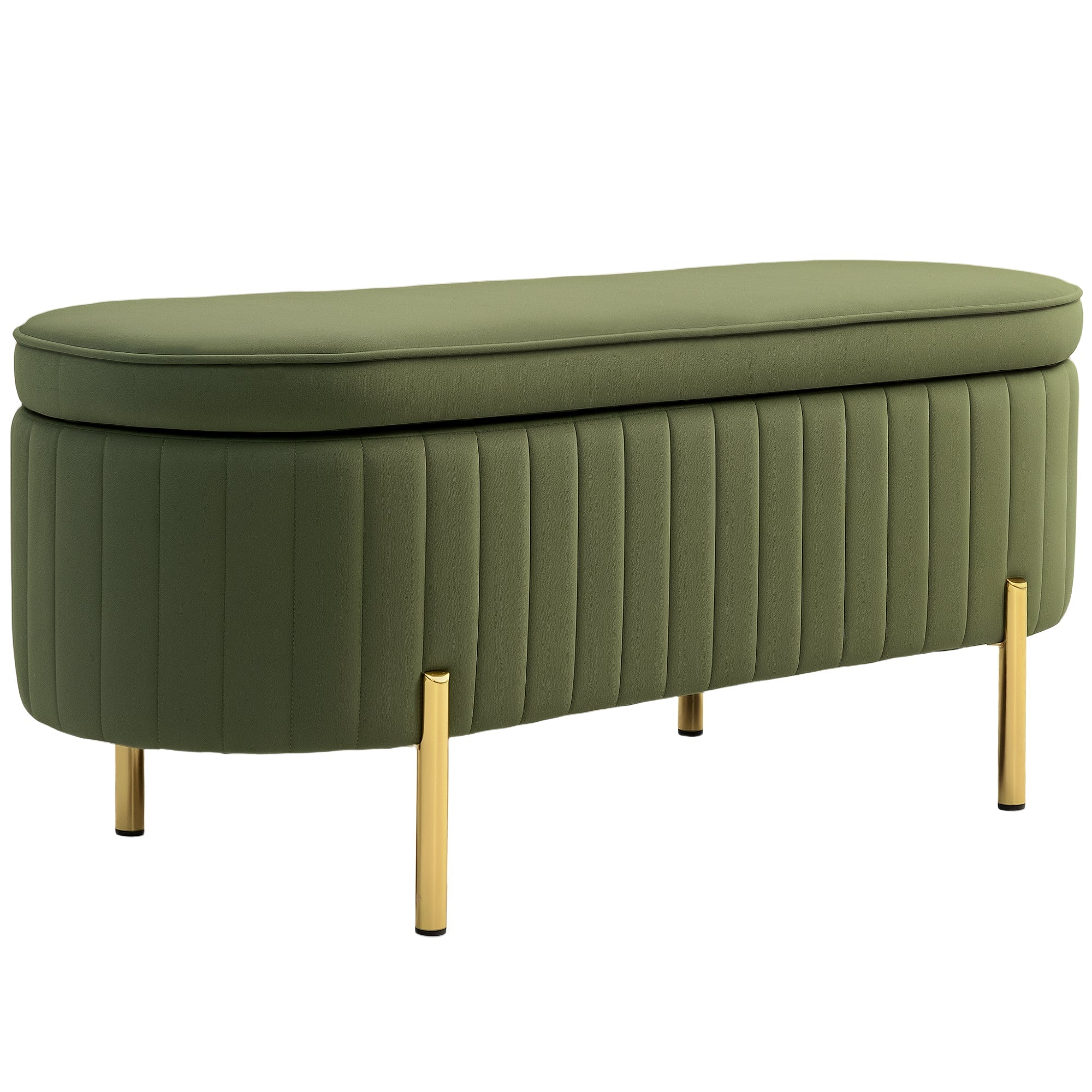 EasyComfort Panca Contenitore Ovale da 72L with Coperchio Sollevabile, in Tessuto Effetto Velluto e Legno, 108x44x43.5 cm, Verde