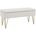 EasyComfort Panca Fondo Letto with Contenitore in Tessuto e Gambe in Acciaio, 100x40x49cm, Crema