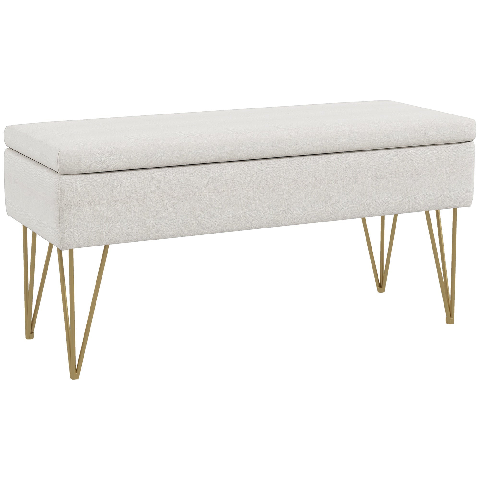 EasyComfort Panca Fondo Letto with Contenitore in Tessuto e Gambe in Acciaio, 100x40x49cm, Crema
