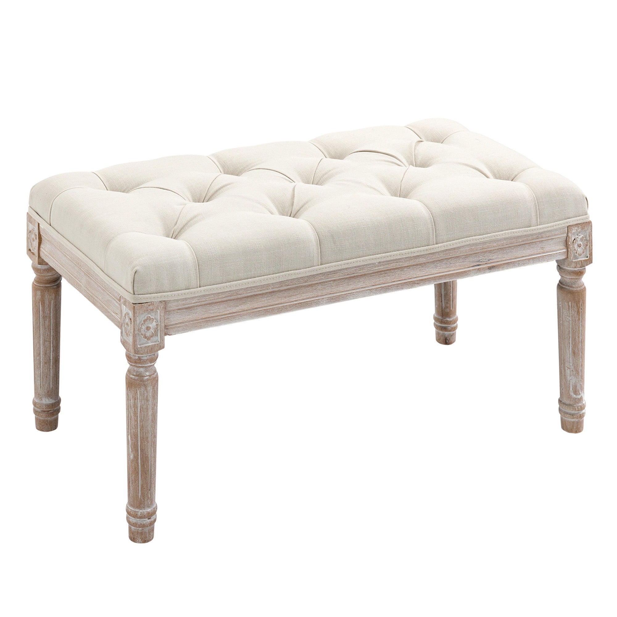 Easycomfort Panca Fondo Letto Imbottita with Rivestimento Effetto Lino e Gambe in Legno, 80x40x41cm, Beige