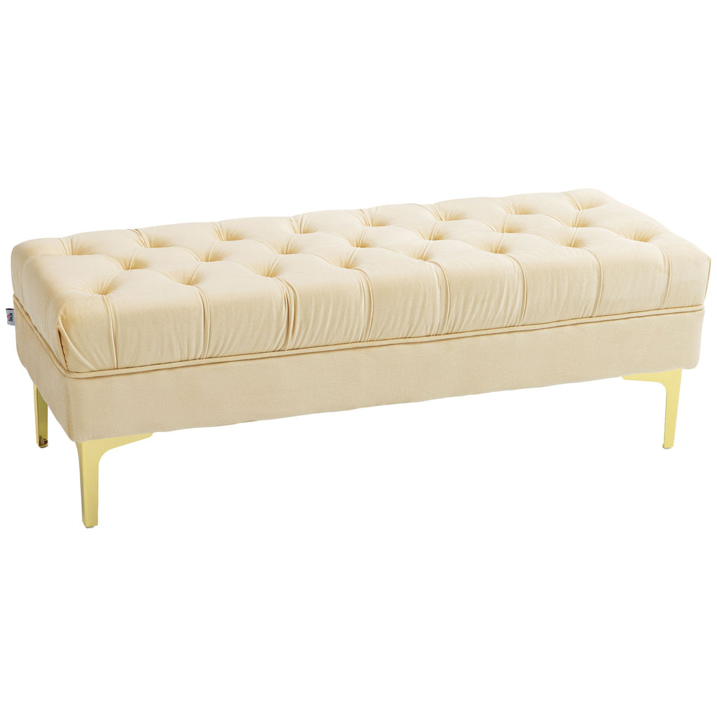EasyComfort Panca Fondo Letto Imbottita with Rivestimento Trapuntato in Tessuto Effetto Velluto, 118x45x42 cm, Beige