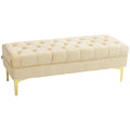 EasyComfort Panca Fondo Letto Imbottita with Rivestimento Trapuntato in Tessuto Effetto Velluto, 118x45x42 cm, Beige