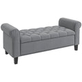Easycomfort Panca Fondo Letto in Tessuto Vellutato with Spazio Portaoggetti e Braccioli, 126x48.5x57 cm, Grigio