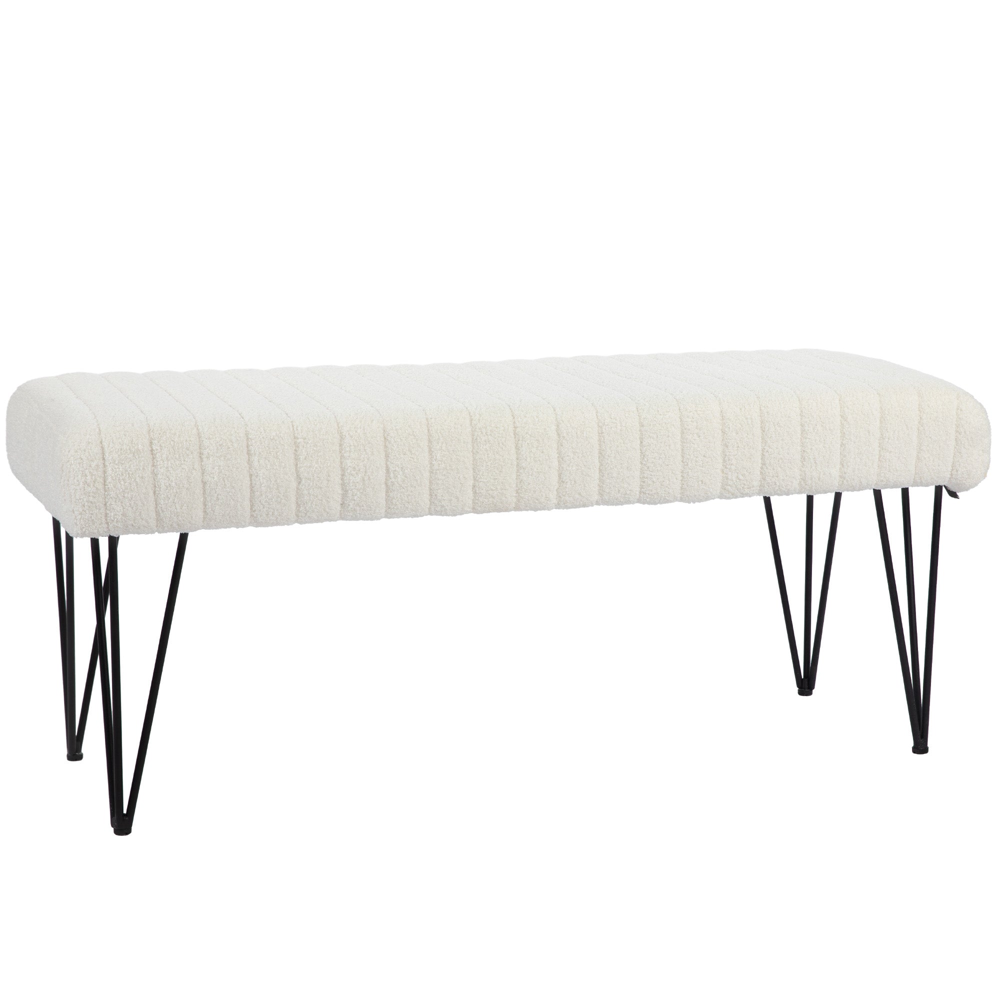 EasyComfort Panca Fondoletto Moderna with Gambe a Forcina, in Tessuto Effetto Ciniglia, Legno e Metallo, 118.5x46x49.5 cm, Crema