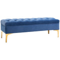 Easycomfort Panca Imbottita Fondoletto in Tessuto Vellutato e Base in Metallo Dorato, 118x45x42 cm, Blu