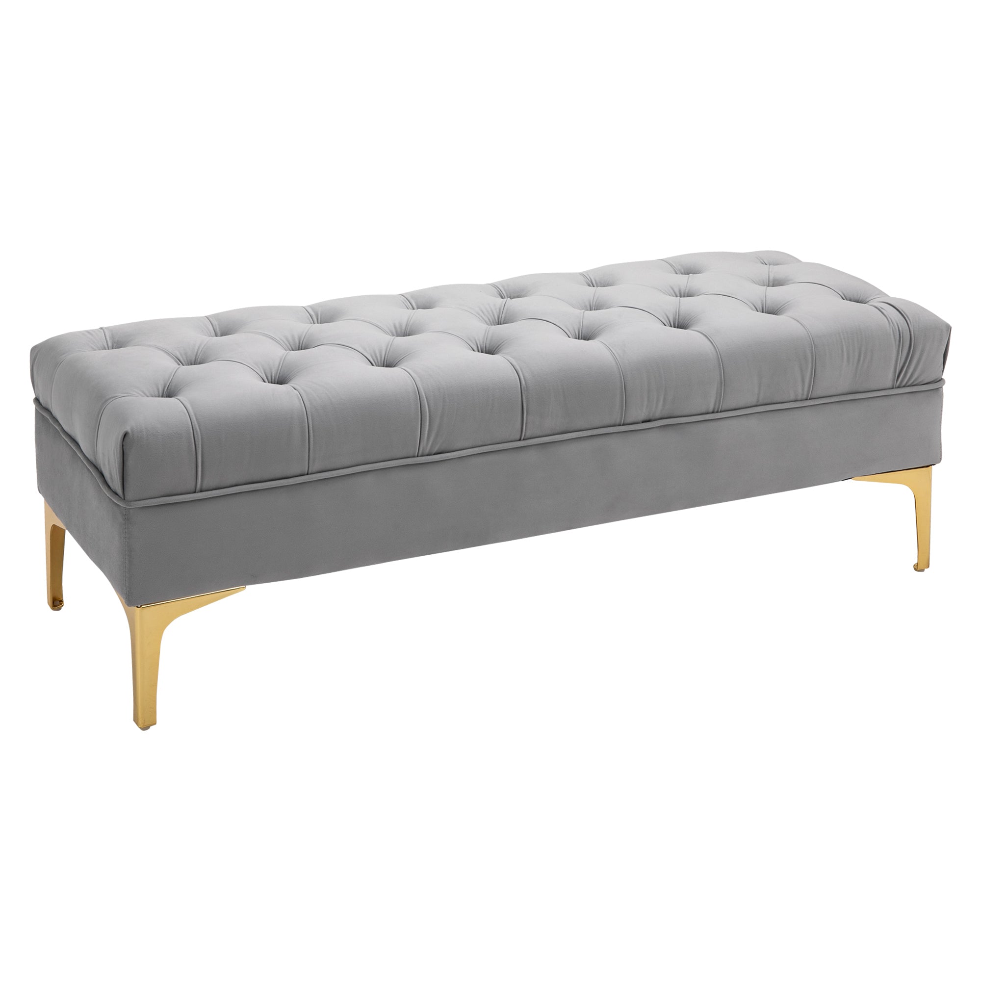 Easycomfort Panca Imbottita Fondoletto in Tessuto Vellutato e Base in Metallo Dorato, 118x45x42cm, Grigio