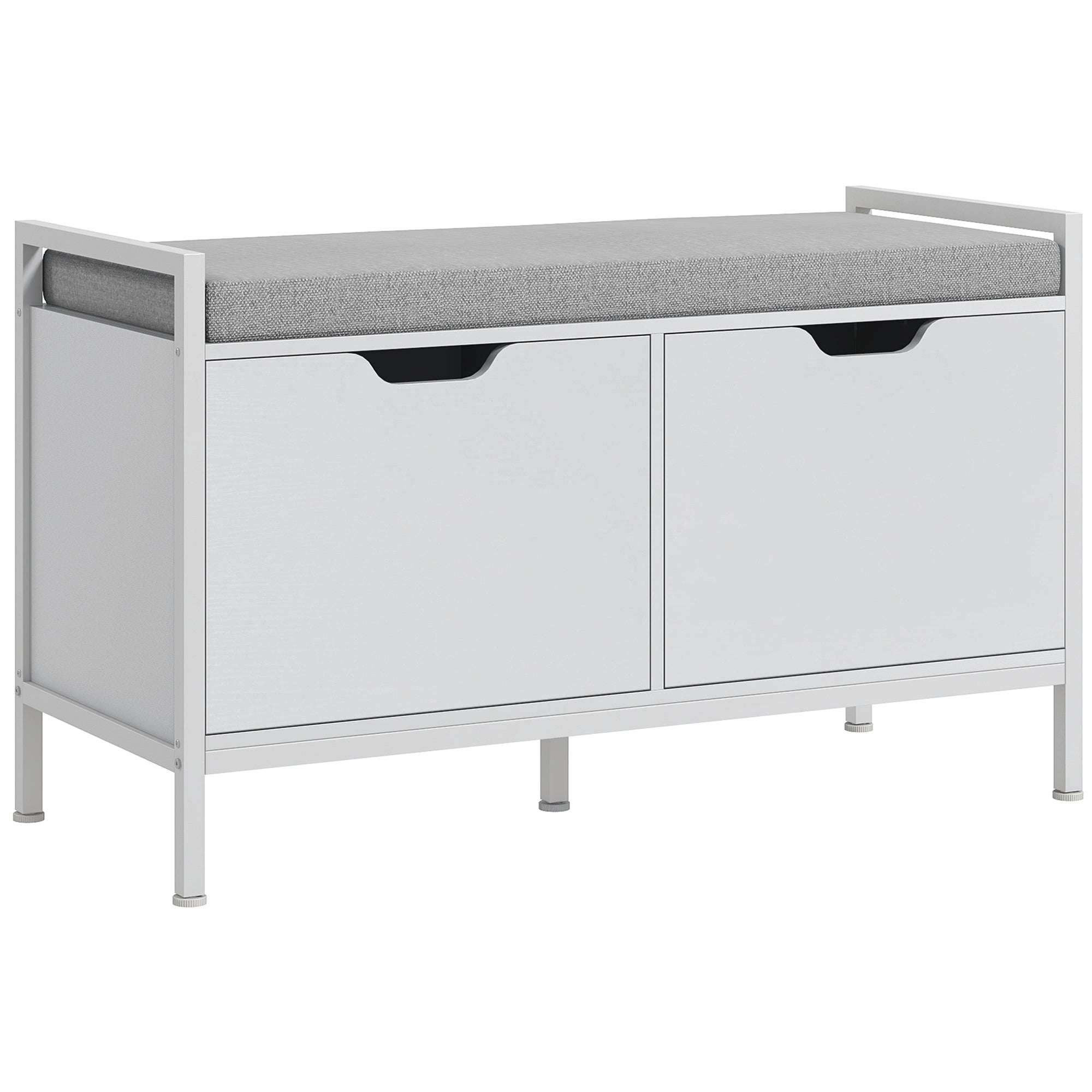 EasyComfort Panca Scarpiera a 2 Armadietti with Cuscino, in Tessuto Effetto Lino, Legno e Acciaio, 84x35x50 cm, white