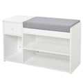 Easycomfort Panca Scarpiera with Cuscino, Cassetto e 3 Vani Aperti in Legno, 81x31.5x49cm, white