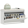 EasyComfort Panca Scarpiera with Ripiano Interno, in Legno e Tessuto Effetto Lino, 80x26x47.5 cm, Bianca e Beige