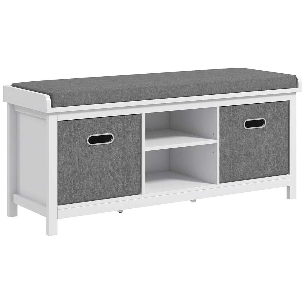 EasyComfort Panca Scarpiera with Ripiano Regolabile a 3 Livelli e 2 Cassetti, in Truciolato, 105x35x47 cm, Bianca e Grigia