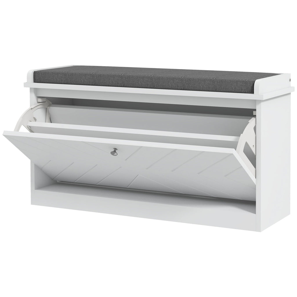 EasyComfort Panca Scarpiera Salvaspazio with Cuscino e Cassetto Ribaltabile per 8 Paia di Scarpe, white