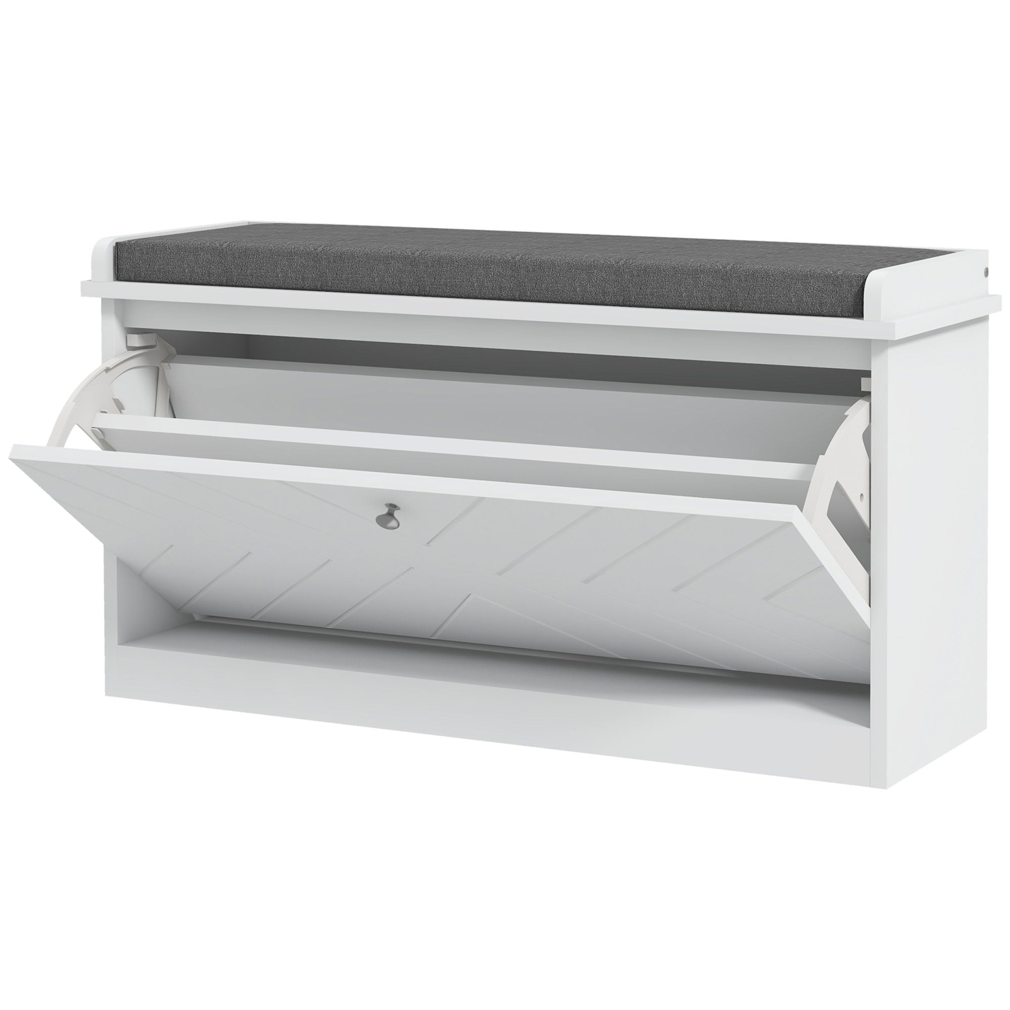 EasyComfort Panca Scarpiera Salvaspazio with Cuscino e Cassetto Ribaltabile per 8 Paia di Scarpe, white