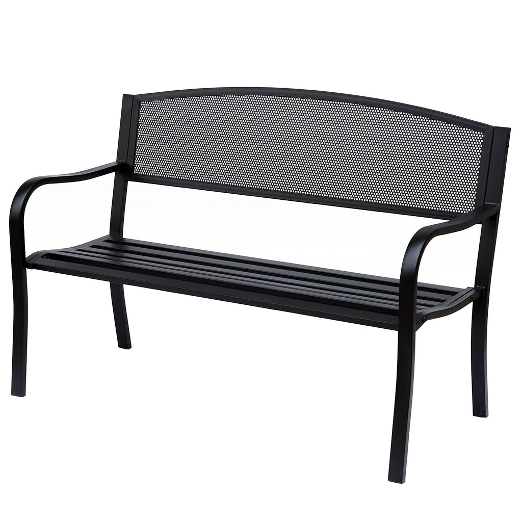 EASYCOMFORT Outdoor Bench in Steel, Black, 127x60x85cm