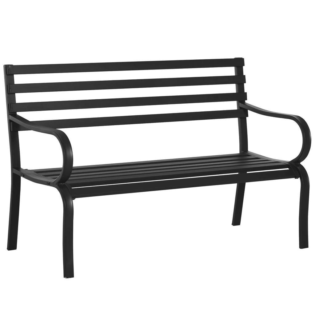 Easycomfort Panchina da Esterno in Metallo Impermeabile black, Panca da Giardino a due Posti, 127 x 62 x 82cm - Max 240kg