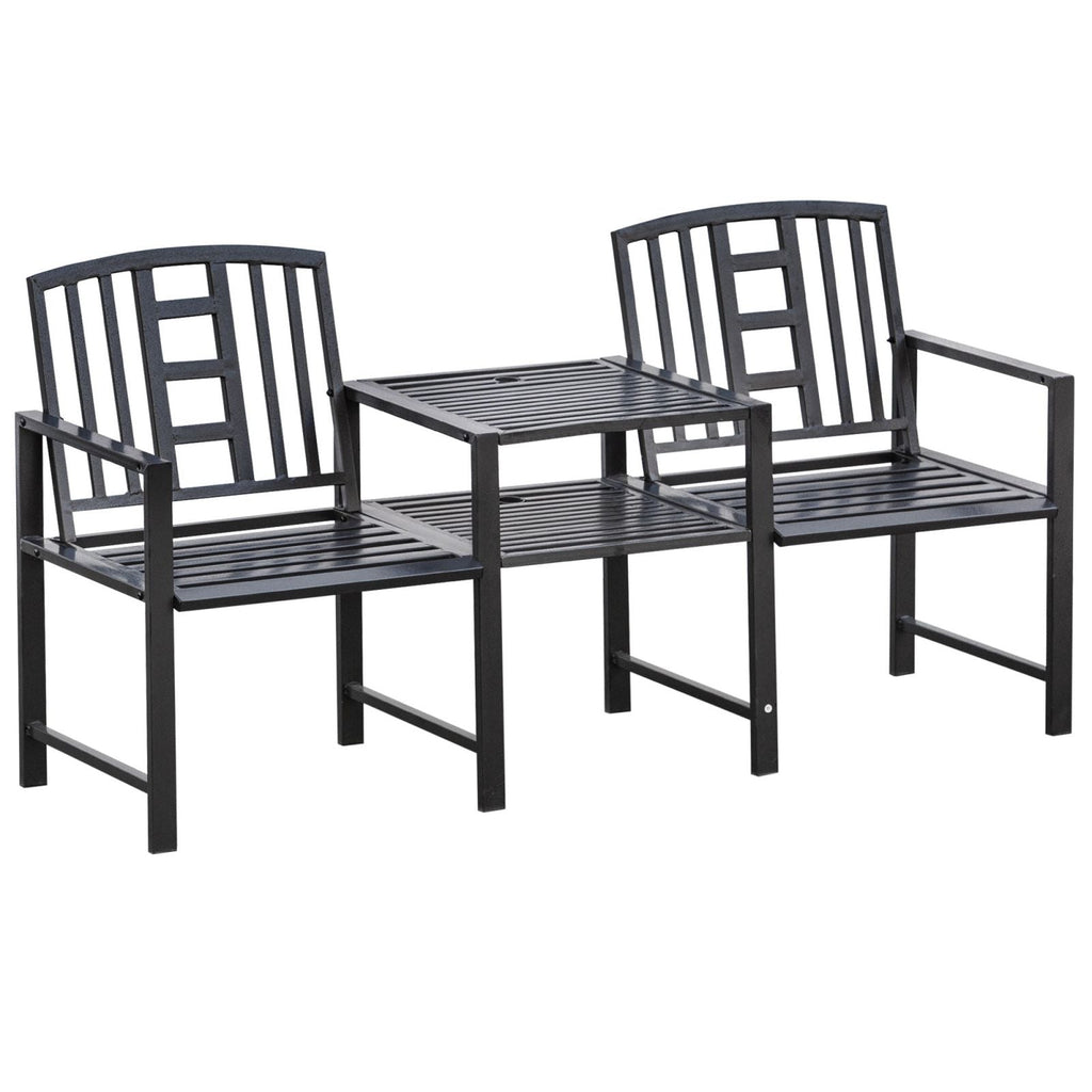 EASYCOMFORT Modern 2-Seater Garden Bench with Coffee Table and Umbrella Hole