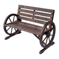 EASYCOMFORT Country Style Garden Bench for 2 People with Wheel Armrests in Brown Wood