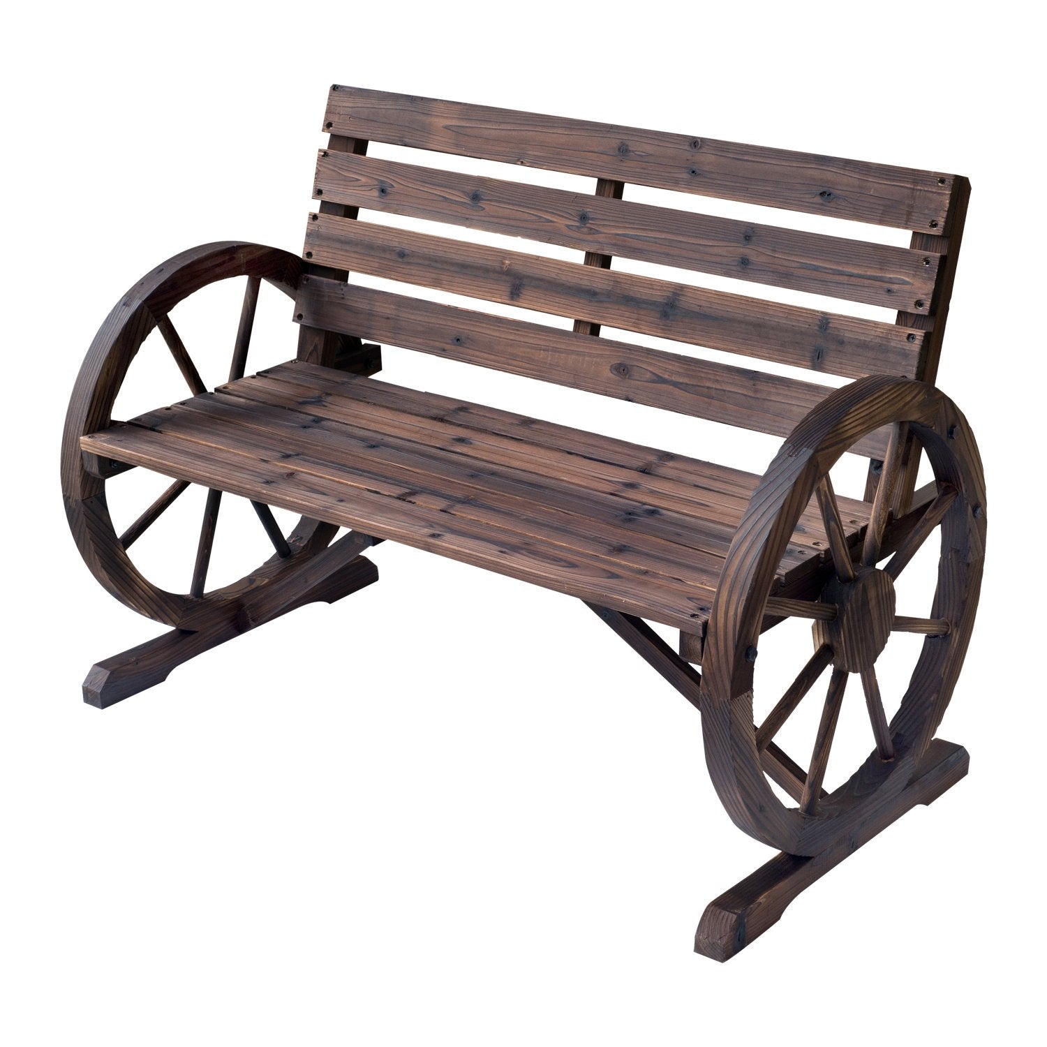 EASYCOMFORT Country Style Garden Bench for 2 People with Wheel Armrests in Brown Wood