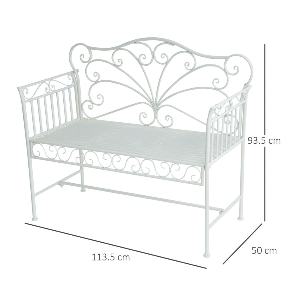 EASYCOMFORT Romantic Style Two-Seater Garden Iron Bench, White, 109.5x51x95.5cm