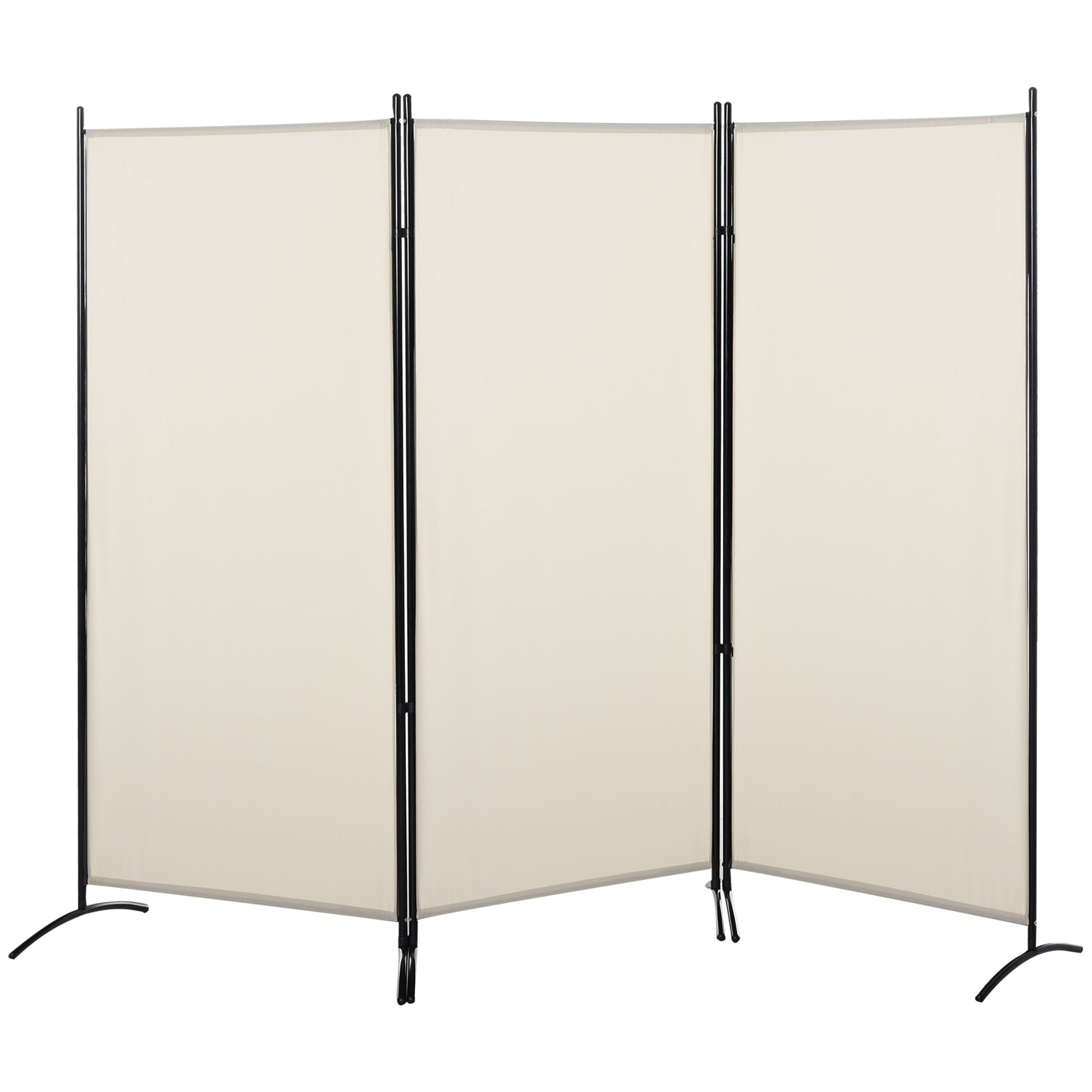EasyComfort Paravento Separé da Interno a 3 Pannelli Pieghevole in Metallo e Poliestere, 253x50x182cm, Beige