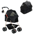 EasyComfort Passeggino per Cani 3 in 1 Pieghevole con Borsa Trasportino e Cestino Inferiore, Nero