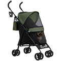 EasyComfort Passeggino per Cani con 2 Finestre a Rete, in Acciaio e Tessuto Oxford, 76x44x103 cm, Nero e Verde Scuro