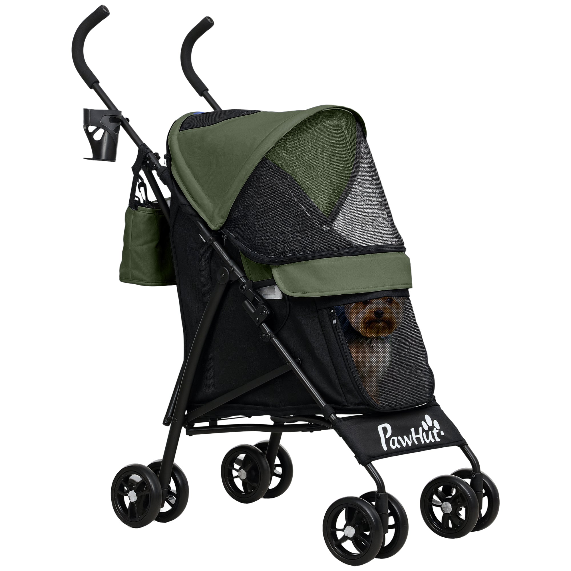 EasyComfort Passeggino per Cani con 2 Finestre a Rete, in Acciaio e Tessuto Oxford, 76x44x103 cm, Nero e Verde Scuro