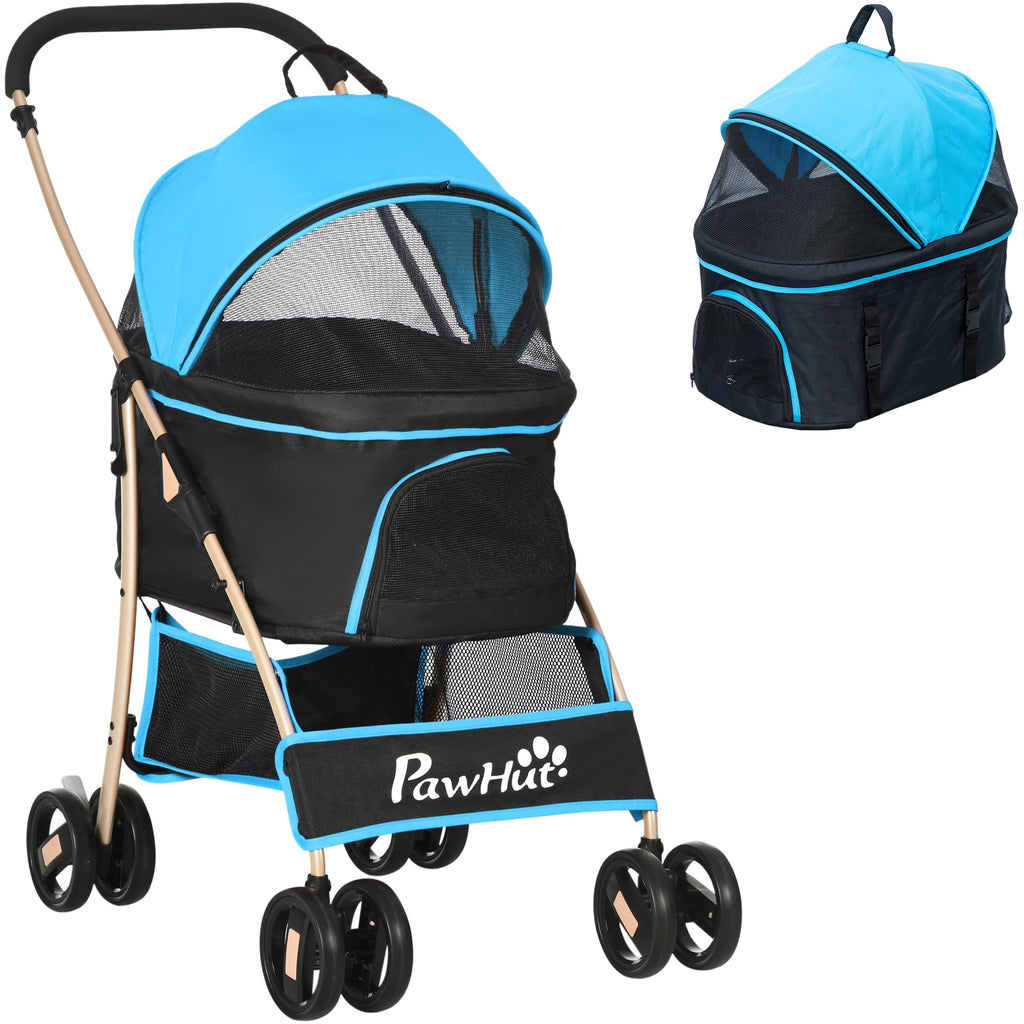 EasyComfort Passeggino per Cani Convertibile con 2 Guinzagli e Cuscino, in Acciaio e Poliestere, 82x49.5x98 cm, Azzurro e Nero