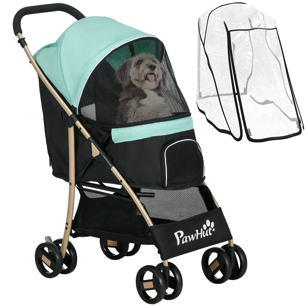 EasyComfort Passeggino per Cani Piccoli Pieghevole con Copertura Antipioggia, Cestino e Guinzaglio Integrato, Verde