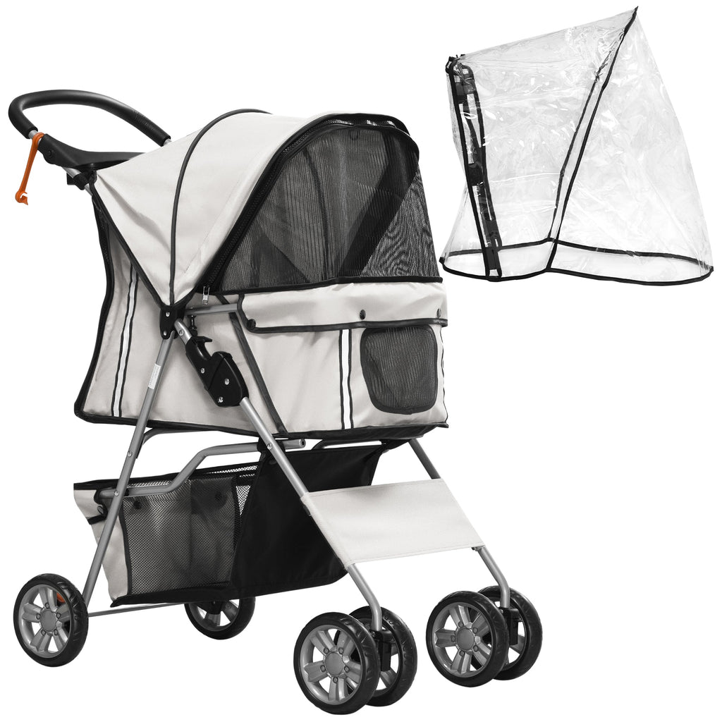 EasyComfort Passeggino per Cani Piccoli Pieghevole con Copertura Antipioggia, Ruote Girevoli e con Freni, Grigio