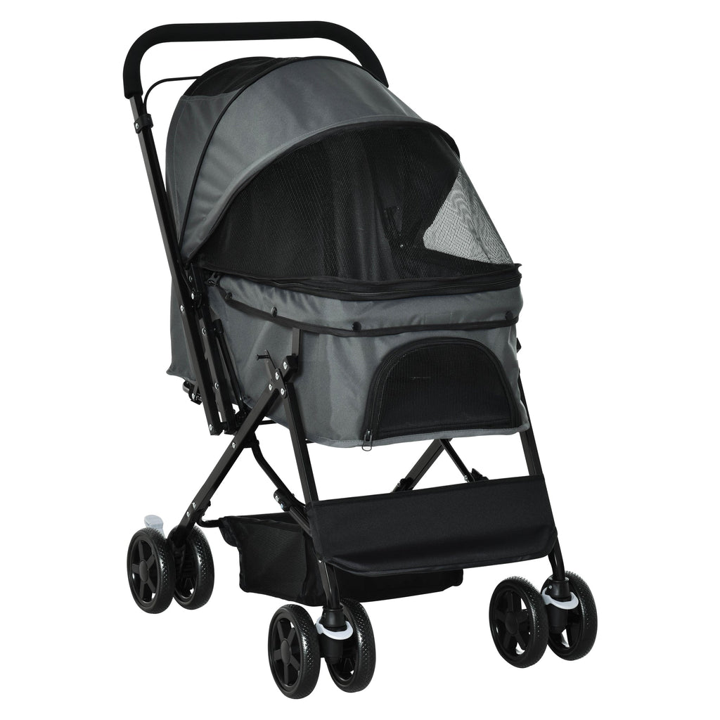 EASYCOMFORT Foldable Stroller for Small Dogs with Swivel Handle and Storage Basket, 76.5x52x95 cm, Gray