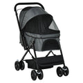 EASYCOMFORT Foldable Stroller for Small Dogs with Swivel Handle and Storage Basket, 76.5x52x95 cm, Gray